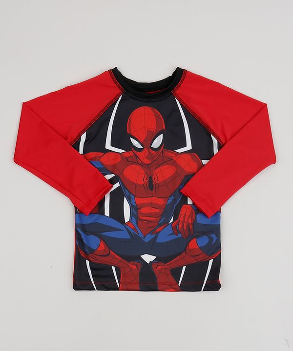 Camiseta de Praia Infantil Homem Aranha Raglan Manga Longa com Proteção UV50+ Vermelha 4
