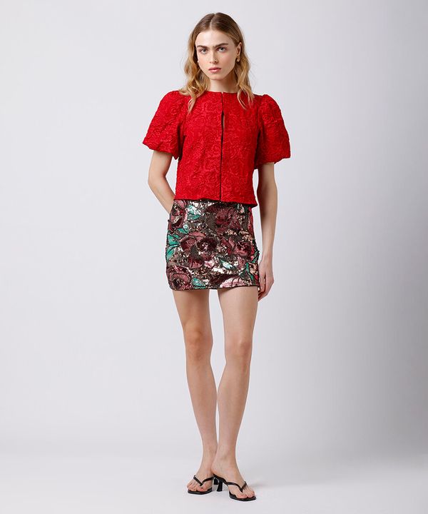 minissaia feminina de paetê floral mindset colorida 44