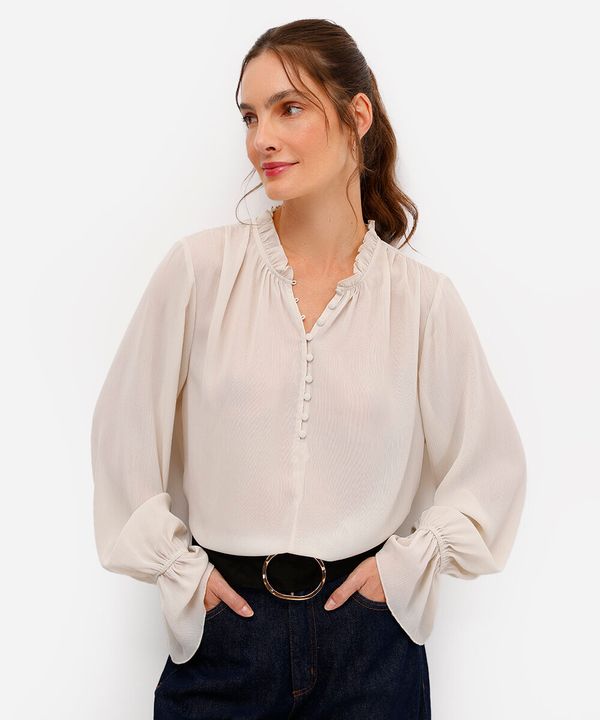 bata feminina com babado texturizada bege G