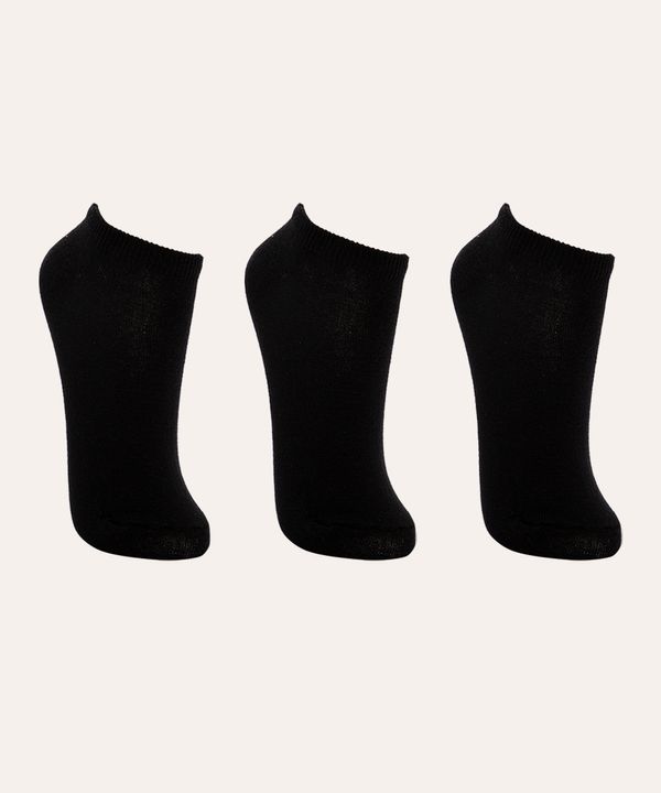 kit de 3 meias cano baixo preto 34-39