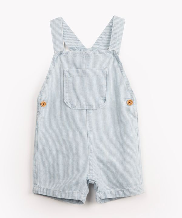 jardineira infantil jeans curta listrada azul claro 6-9