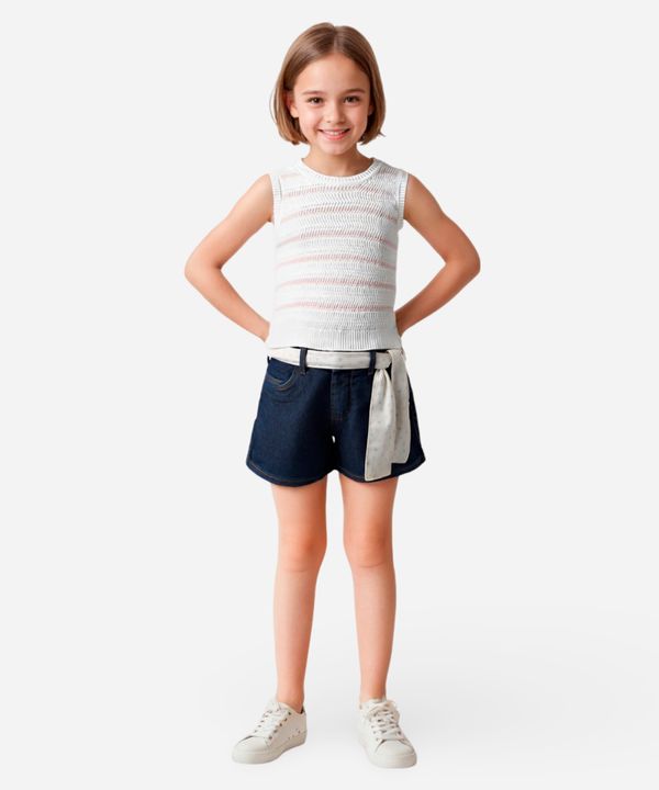 short clochard infantil jeans com cinto faixa azul 10