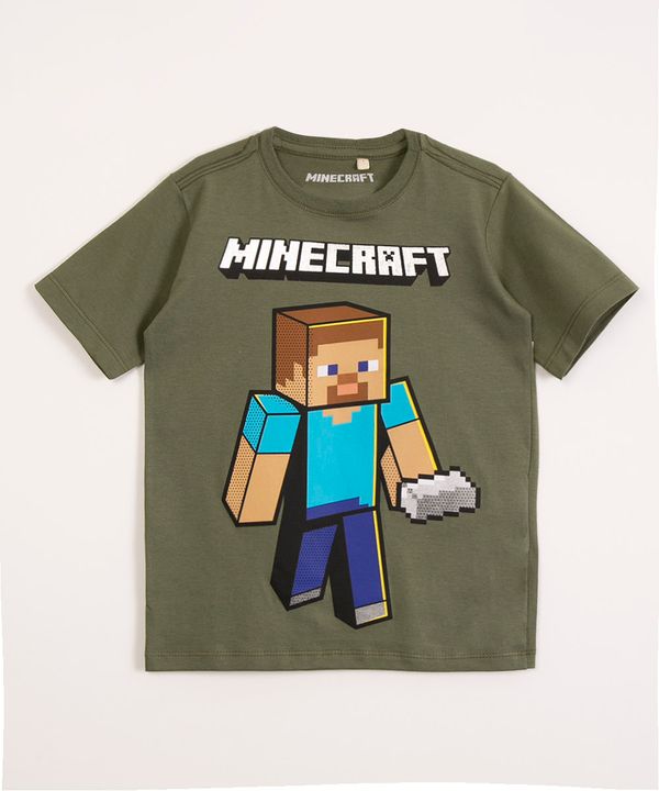 camiseta infantil manga curta minecraft verde militar 6