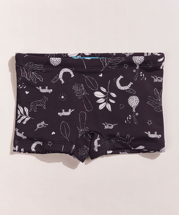 Sunga Infantil EMI Beachwear Boxer Estampada Floresta com Proteção UV50+ Preto 10