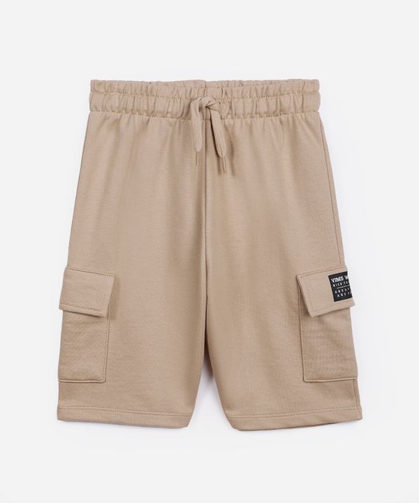 bermuda de moletom juvenil bolsos cargo bege 10