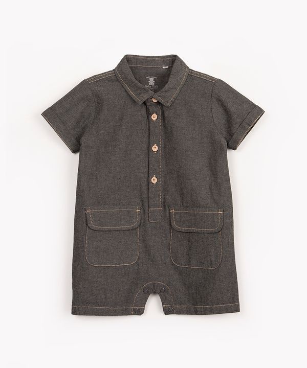 macacão infantil jeans curto preto 12-18