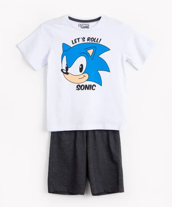 pijama infantil de algodão curto sonic branco 8