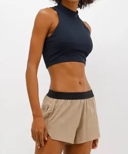 short running feminino esportivo cós elástico bege GG