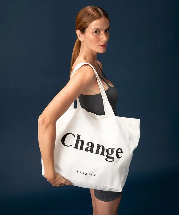 bolsa tote eco bag change mindset bege UNICO