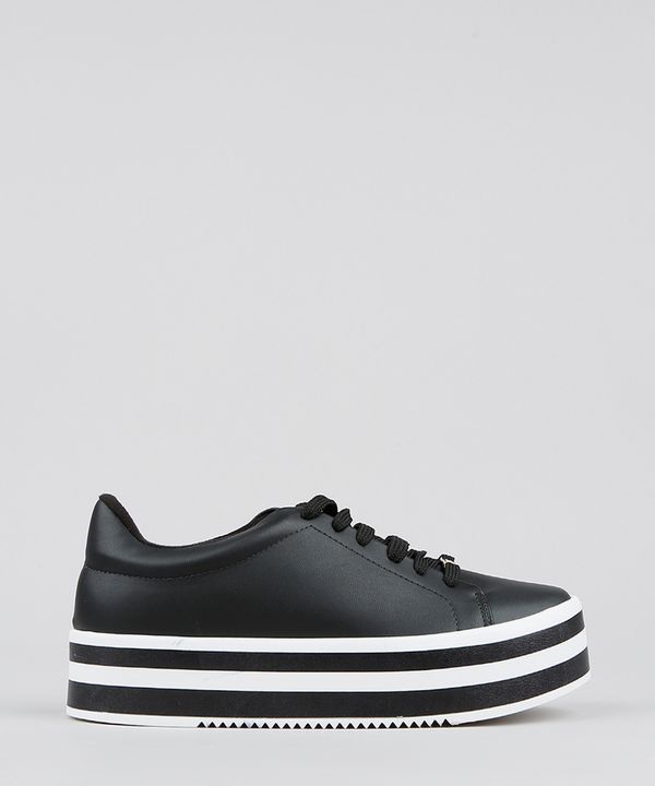 Tênis Feminino Vizzano Flatform com Listras Preto 39