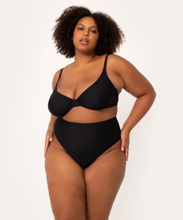 biquíni calcinha plus size tanga hot pant texturizada com proteção uv50 preto GG2