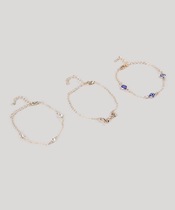Kit de 3 Pulseiras Femininas Folheadas Dourado Único