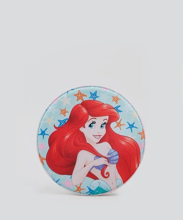Bolsa Infantil Redonda Pequena Sereia Ariel com Glitter Dourada Único