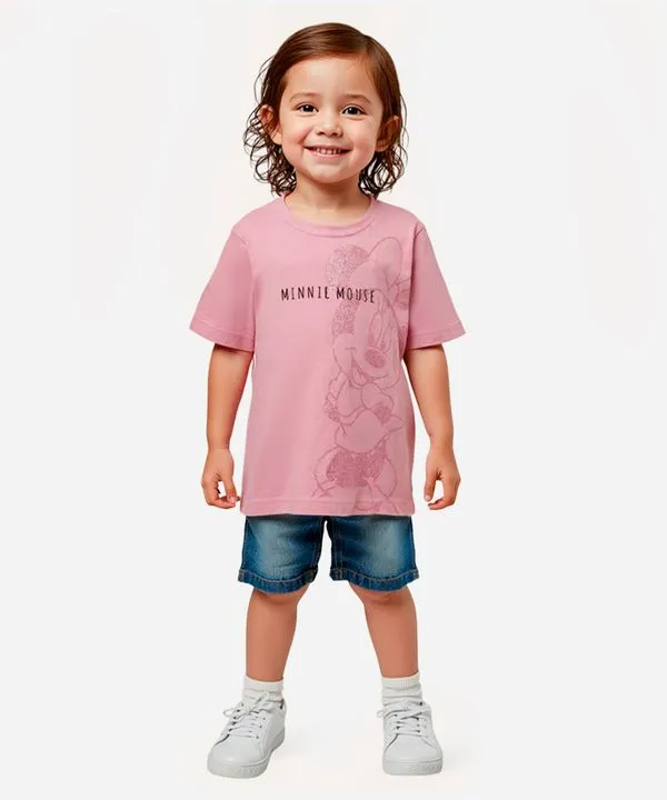 blusa de algodão infantil minnie glitter rosa 4