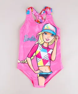 Maiô Infantil Barbie com Alças Cruzadas Proteção UV50+ Rosa Neon 8