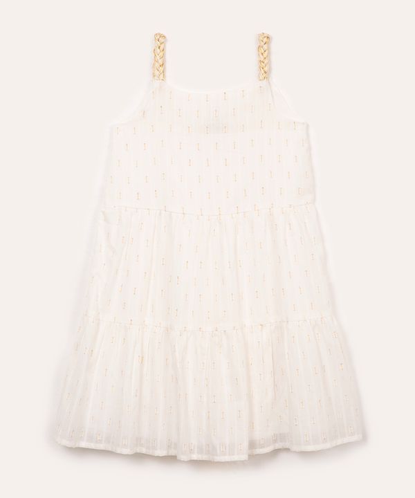 vestido de algodão infantil com brilho alça trançada off white 8