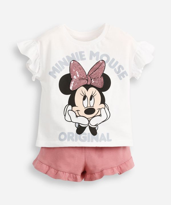 conjunto infantil curto minnie com paetê off white 2