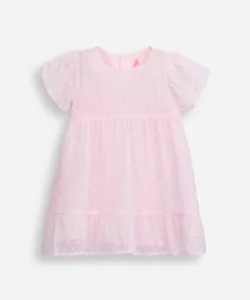 vestido infantil manga curta poá rosa 12-18
