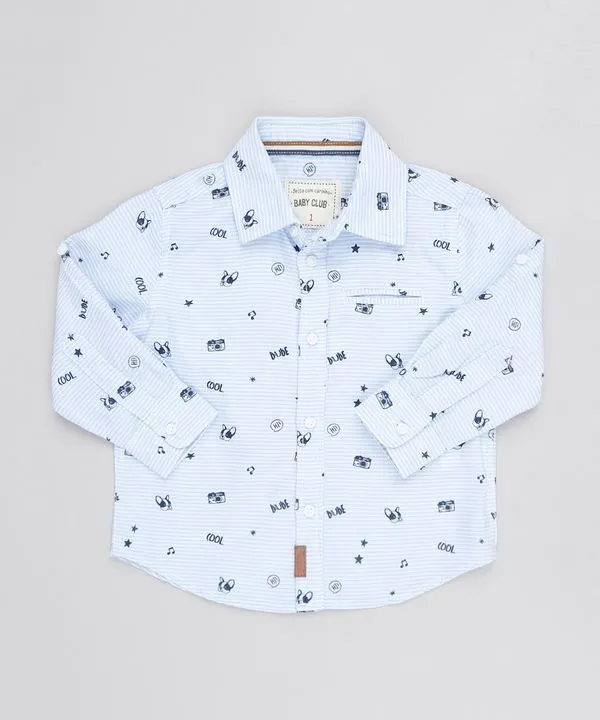 Camisa Infantil Estampada de Câmeras Manga Longa Azul 4