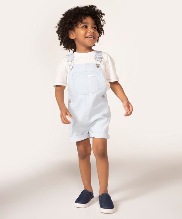 jardineira infantil jeans listrada azul 4