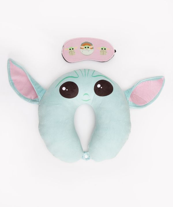 kit apoio de pescoço com máscara de dormir baby yoda verde Único