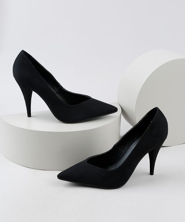 Scarpin de Suede Feminino Oneself Bico Fino Salto Fino Preto 36