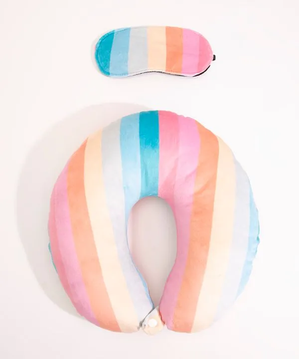 kit de apoio de pescoço + máscara de dormir listrados rosa Único