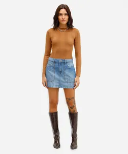 minissaia feminina jeans com tachas azul 40