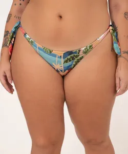 Biquíni Calcinha Plus Size Tanga Estampado Por do Sol com Amarração e Proteção UV50+ Multicor GG