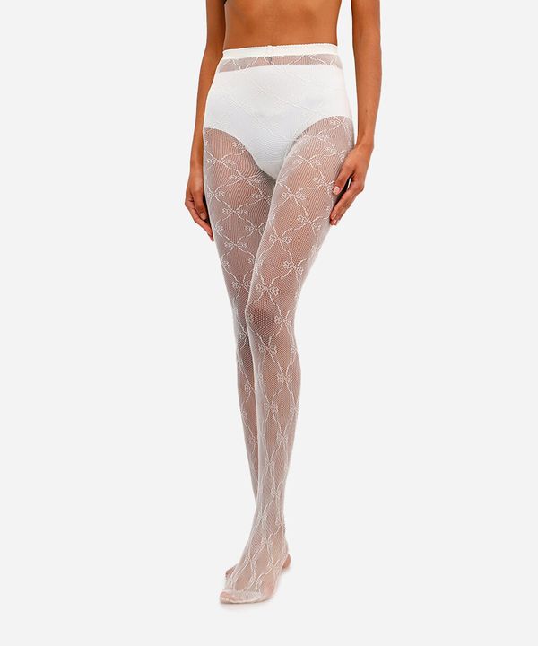 meia calça feminina arrastão laços off white UNICO