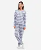 pijama longo feminino manga longa stitch xadrez azul GG