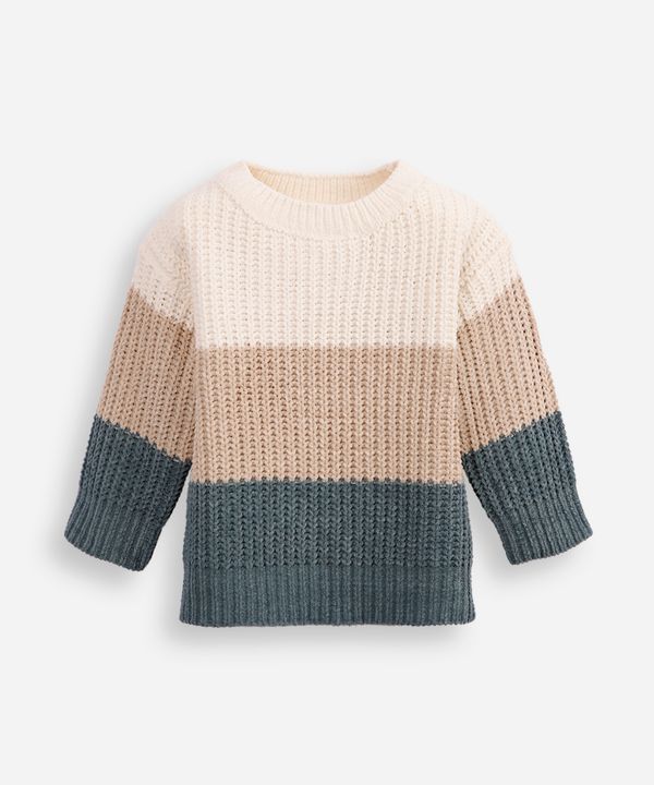 suéter de tricot infantil listrada bege 5