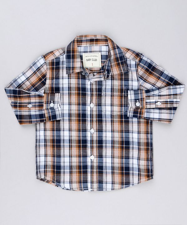 Camisa Infantil Xadrez Manga Longa com Bolso Caramelo 3