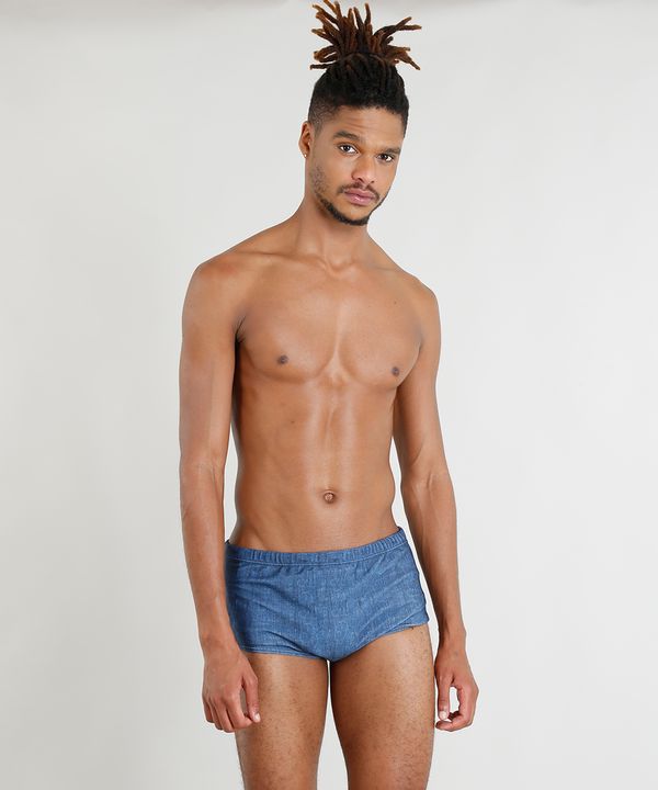 Sunga Masculina Blueman Estampada Jeans com Proteção UV50+ Azul Escuro GG