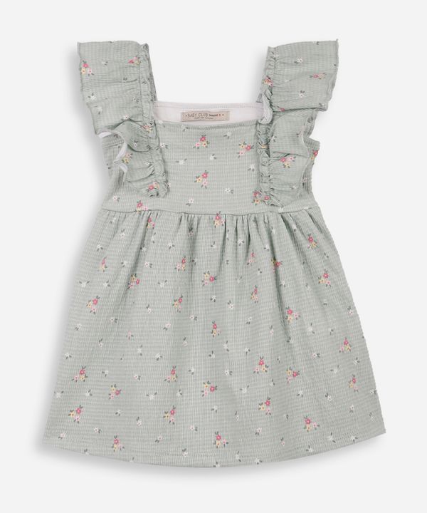 vestido infantil texturizado floral verde 1