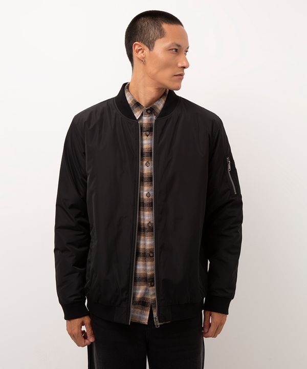 jaqueta bomber de nylon preto GG
