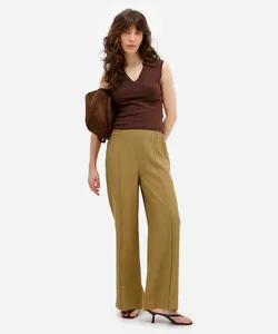 calça wide leg feminina de viscose com nervura verde GG