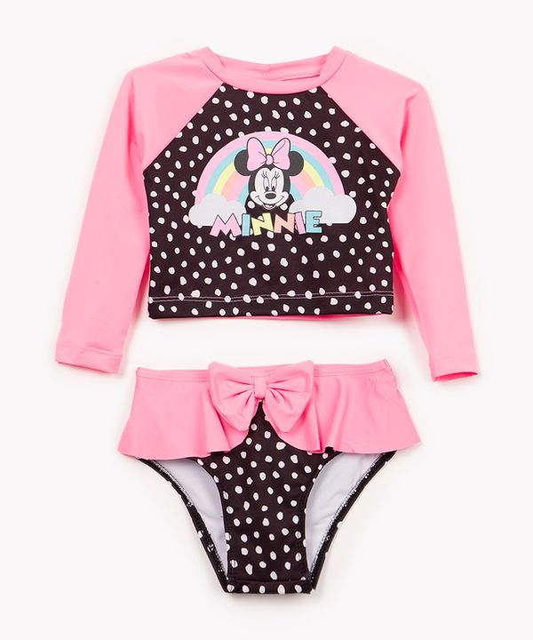biquíni infantil minnie manga longa com proteção uv50 preto 2