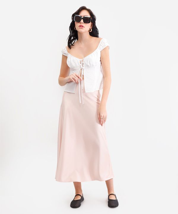 saia midi feminina acetinada rosa 46