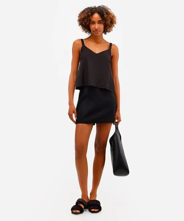 short saia feminino com linho cós elástico preto 36