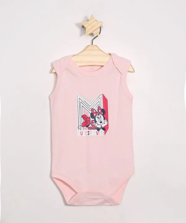 Body Infantil de Algodão Minnie Sem Manga Rosa Claro 3-6
