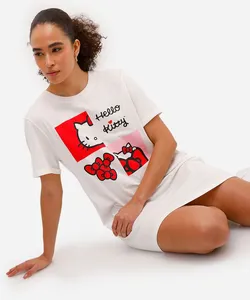 camisola feminina de algodão hello kitty off white G