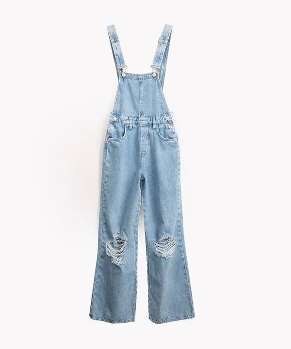 jardineira jeans juvenil wide leg com bolso azul médio 10