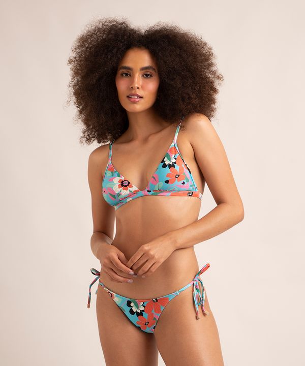 biquíni calcinha tanga estampada floral levanta bumbum com amarração proteção uv50+ azul M