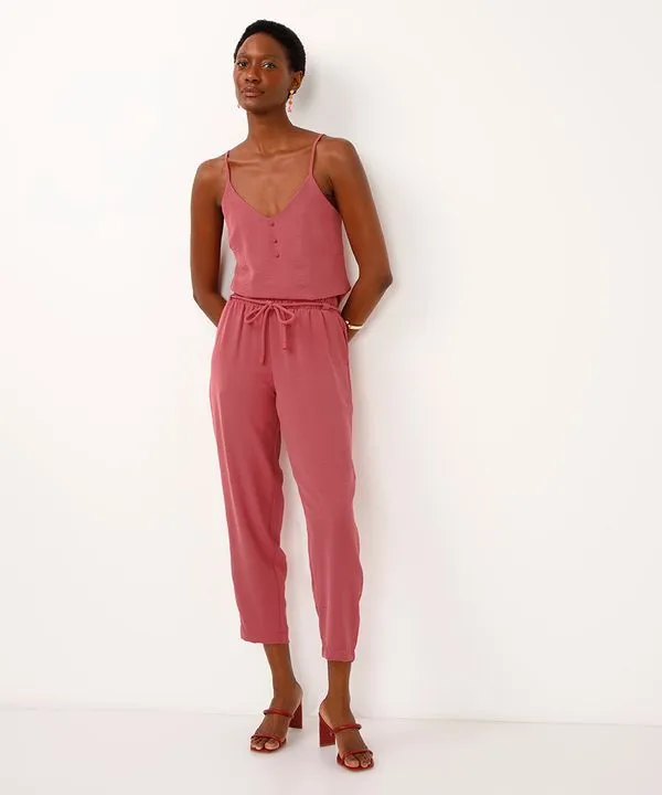 calça de viscose reta cintura alta rosa 42