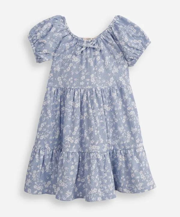 vestido infantil texturizado floral azul 4