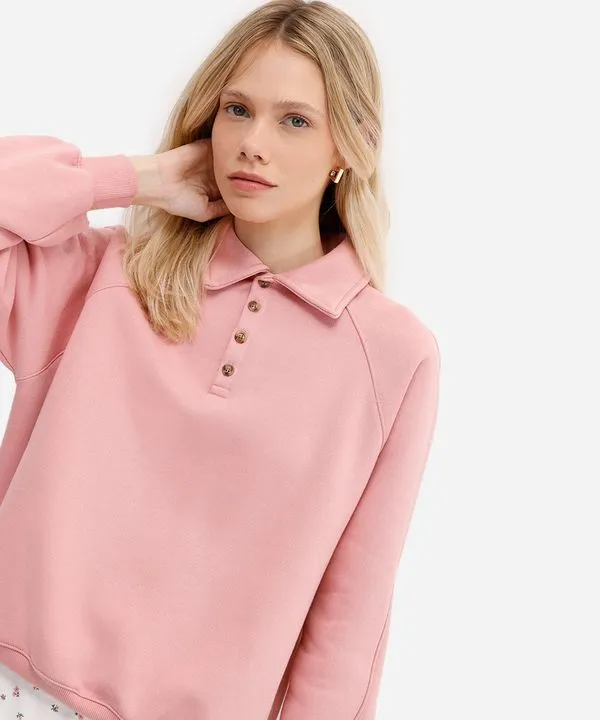 blusão feminino de moletom felpado com gola esporte rosa G