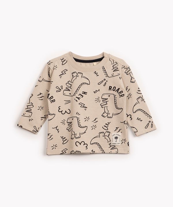 camiseta de algodão infantil dinossauros manga longa bege médio 3
