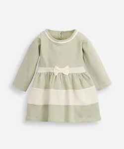 vestido curto infantil com recortes manga longa verde 12-18