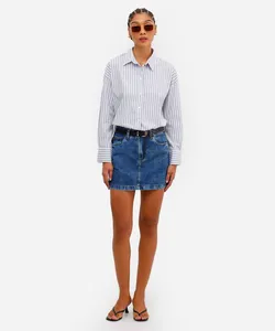 minissaia feminina jeans cintura alta azul 38